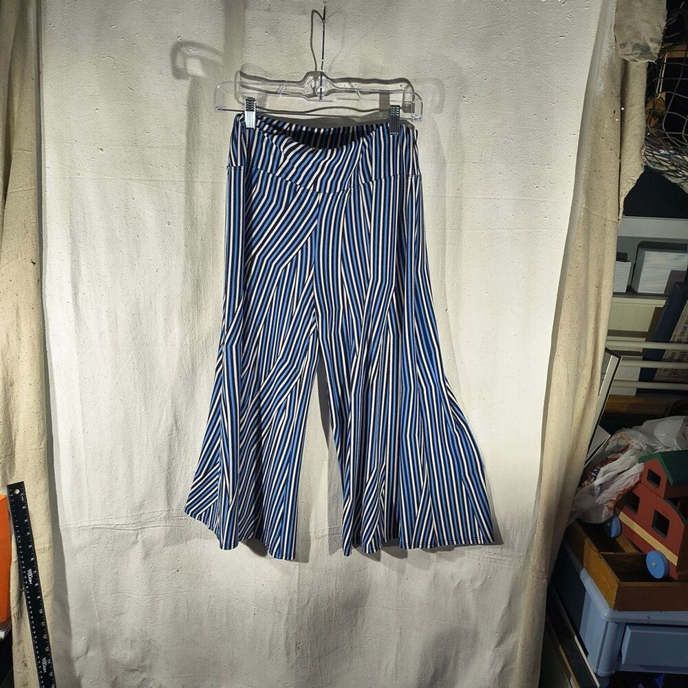 Coco Blanco Women's Size Small Chic Blue & White Striped Wide-Leg Pants